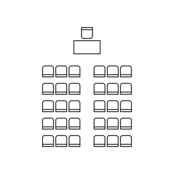Set of plan for arranging seats in interior, auditorium with place spectators, classroom, theater, lecture hall, layout outline elements. Scheme chairs and tables icons. Furniture top view.Vector line vector