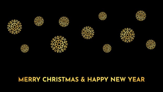 Christmas dark background with gold glitter snowflakes. New year snowflake holiday decoration. Vector illustration