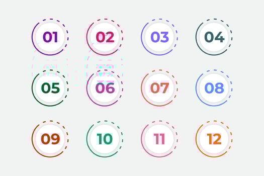 Bullet Points Numbers from One to Twelve vector