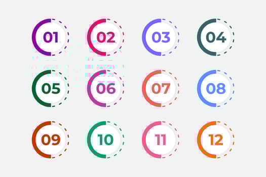Bullet Points Numbers from One to Twelve vector