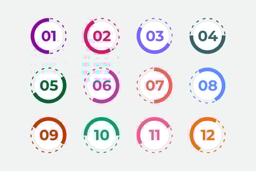 Bullet Points Numbers from One to Twelve vector