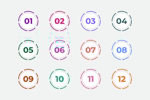 Bullet Points Numbers from One to Twelve vector