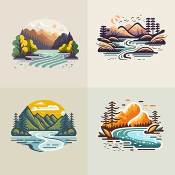 collection of valley river nature mountain  forest logo label badge vector