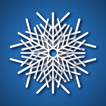 Paper cut snowflake. White snowflake on blue background. Christmas and New Year decoration elements. Vector illustration
