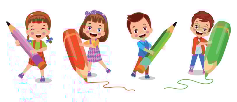 cartoon caharecter happy kid studynig and learning vector