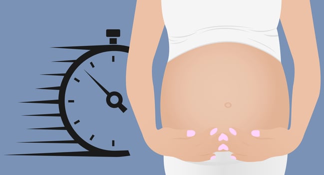 Pregnant woman, expectant mother hugs her belly with her hands vector