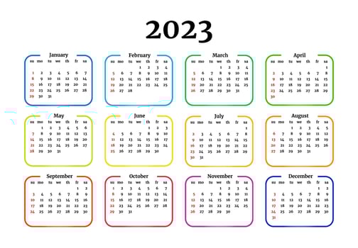 Calendar for 2023 isolated on a white background. Sunday to Monday, business template. Vector illustration