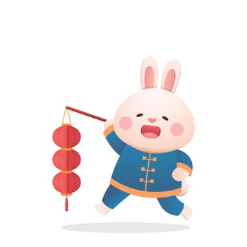 Cute rabbit character or mascot with red lantern, Chinese New Year or Lantern Festival or Winter Solstice, traditional festival and culture in Asia vector