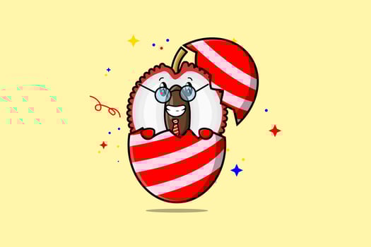 Cute cartoon Lychee coming out from easter Lychee vector