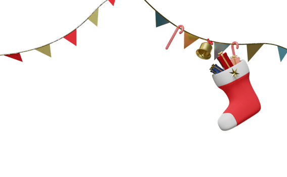 Christmas socks with presents isolated. website, poster or happiness cards, festive New Year concept, 3d illustration or 3d render png