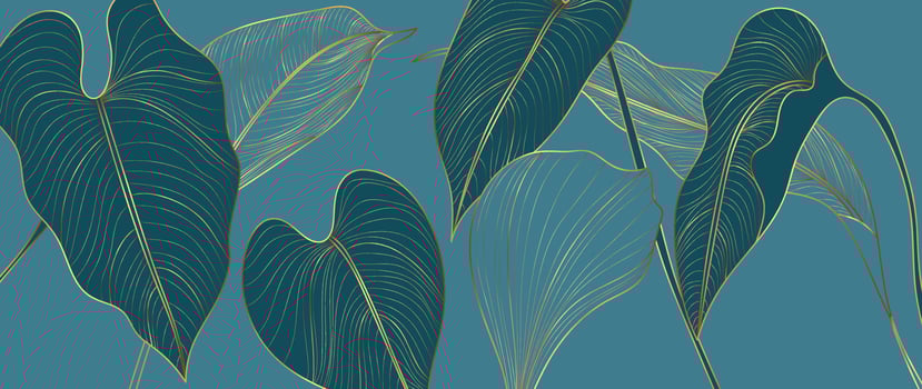 Luxury tropical leaves line art background vector. Elegant hand drawn tropical foliage gold line art background. Design illustration for decoration, wall decor, wallpaper, cover, banner, poster, card. vector