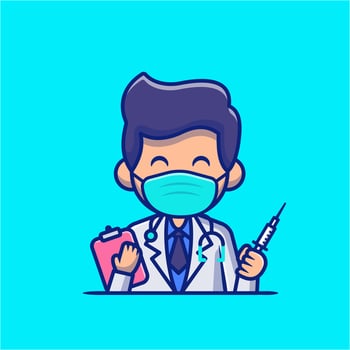 Doctor With Injection And Clipboard Cartoon Vector Icon Illustration. People Profession Icon Concept Isolated Premium Vector. Flat Cartoon Style