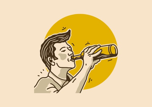 Vintage illustration drawing of man holding water bottle vector