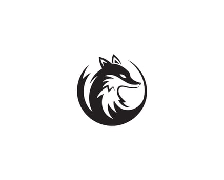Round Fox And Wolf Animal Silhouette Mascot Logo Template Vector Illustration.