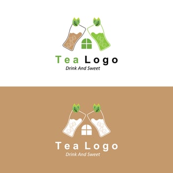 Tea logo design, vector drink icon from green leaves, for health