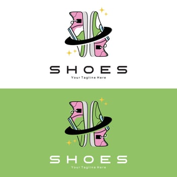Sneakers Shoe Logo Design, vector illustration of trending youth footwear, simple funky concept