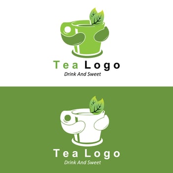 Tea logo design, vector drink icon from green leaves, for health