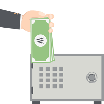 bussinesman hand holding money for saving in safe deposit box png