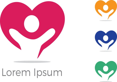 Child care center logo, charity and support vector concept, orphans in heart icon, love and happy life vector illustration.