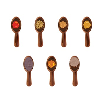 indian spices in spoons icon isolated on white background vector