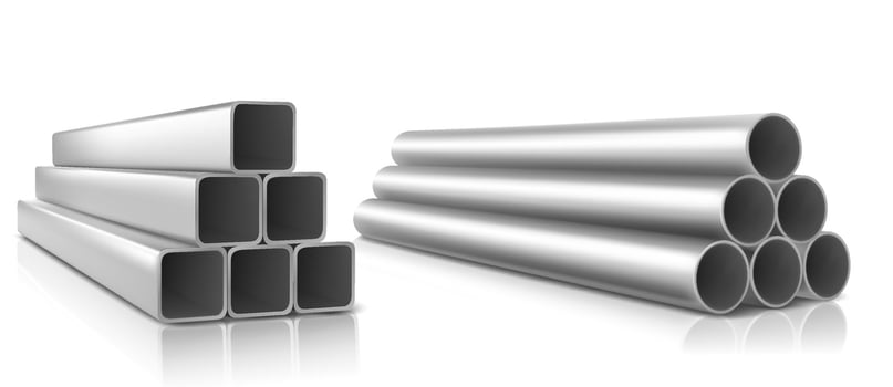 Pipes stack square and round steel metal pipelines vector