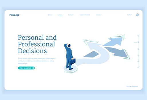 Decision, solution and choice isometric landing vector