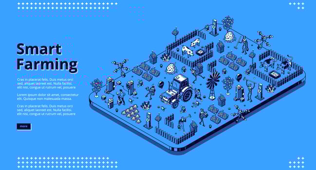 Vector isometric banner of smart farming