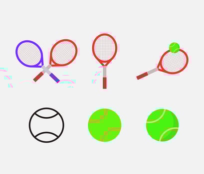 Set of tennis rackets and tennis ball icon vector