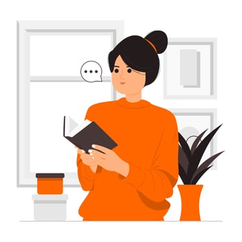 Smiling girl reading book illustration vector