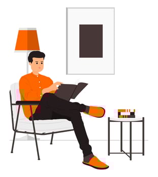 Man reading book in cozy reading room illustration vector