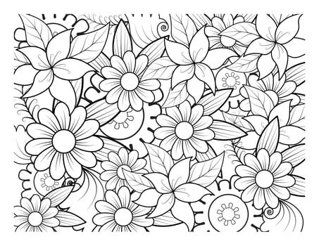 Coloring book for adult and older children. Coloring page with flowers pattern fram vector