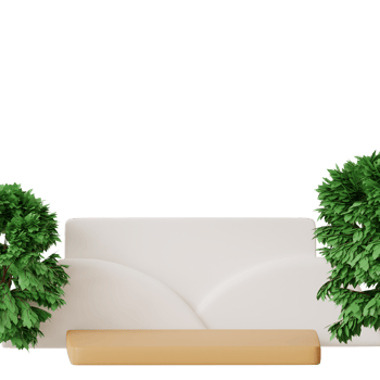 3d rendering cube podium with green tree around it and ornament at the back perfect for product display png