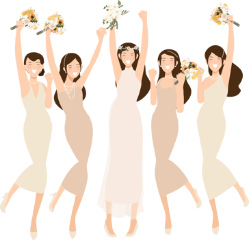 happy young bride and bridesmaid  party dance flat style png