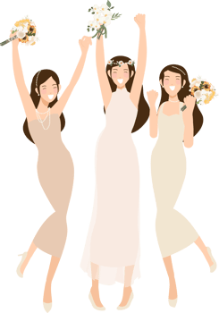 happy young bride and bridesmaid  party dance flat style png
