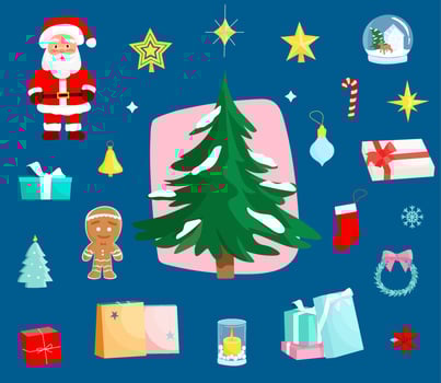 Cartoon Christmas Tree Set, Set of Christmas decorations vector