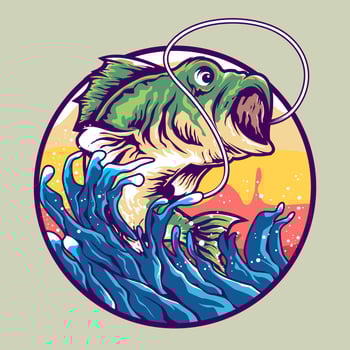 Big bass fishing illustration vector