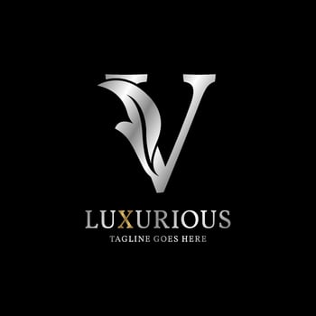letter V luxurious leaf initial vector logo design element
