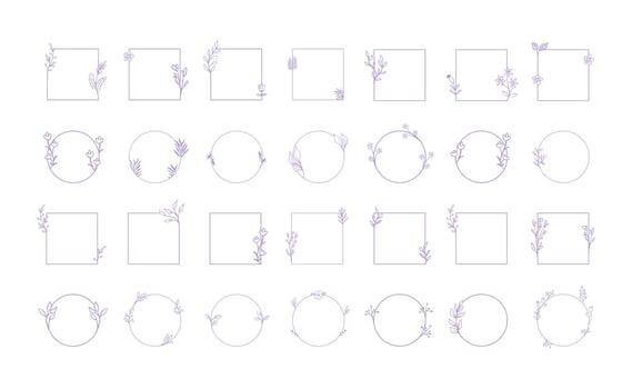 Floral decorative vector frame. Circle and square shaped frame. Elegant ornaments.