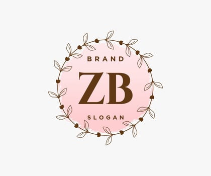 Initial ZB feminine logo. Usable for Nature, Salon, Spa, Cosmetic and Beauty Logos. Flat Vector Logo Design Template Element.