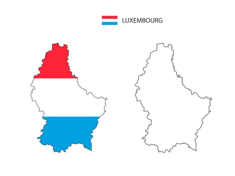 Luxembourg map city vector divided by outline simplicity style. Have 2 versions, black thin line version and color of country flag version. Both map were on the white background.