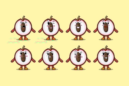 Set kawaii Lychee cartoon character expressions vector