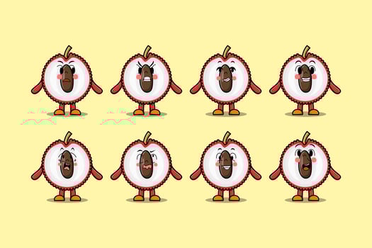 Set kawaii Lychee cartoon character expressions vector