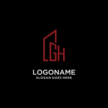 GH initial monogram with building logo design vector