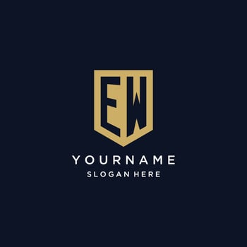 EW monogram initials logo design with shield icon vector