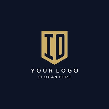 IO monogram initials logo design with shield icon vector