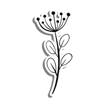 Monochrome pollen flower on white silhouette and gray shadow. Vector illustration for decoration or any design.