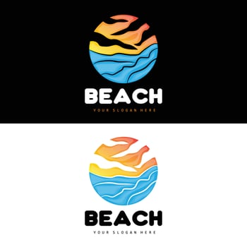 Sunset Logo, Beach Design, River And Sun Illustration, Vector Enjoying The Twilight