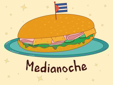 Cuban food. Medianoche. Traditional Cuban dish. Vector illustration