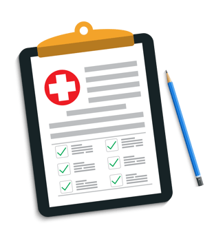 Clipboard with medical cross and pen. Clinical record, prescription, claim, medical check marks report, health insurance.1 png