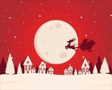 Christmas night with santa claus on the sleigh. vector